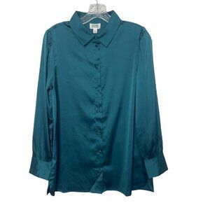 Lucyswhims Button Front Shirt Womens XS Pacific Teal New Silky